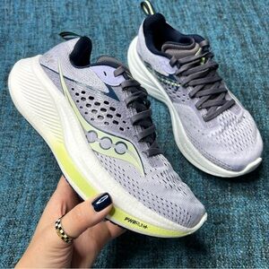 Saucony Ride 17 Running Shoes in Purple Navy Lime Green